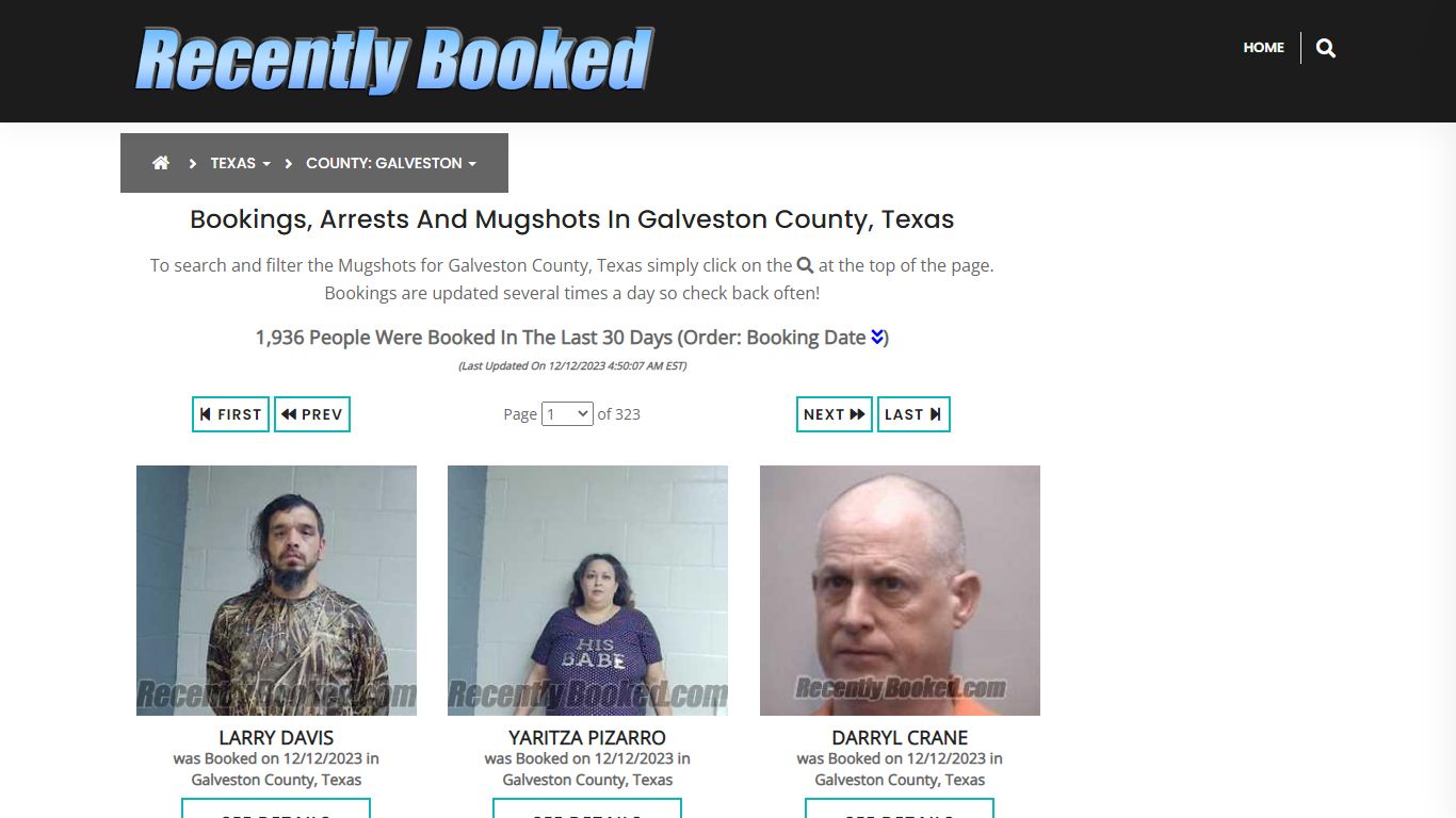 Recent bookings, Arrests, Mugshots in Galveston County, Texas